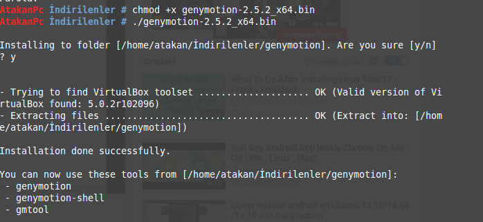 Linux Mint Genymotion kurulum 22