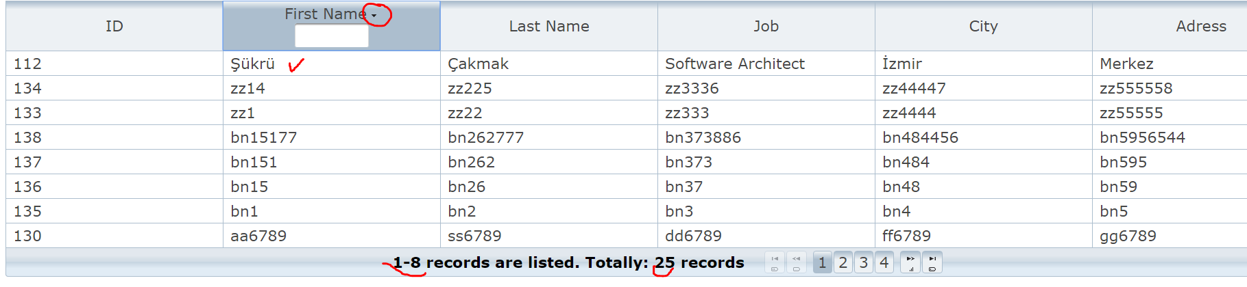 LazyDataModel Filtre YOK Sıralama Var